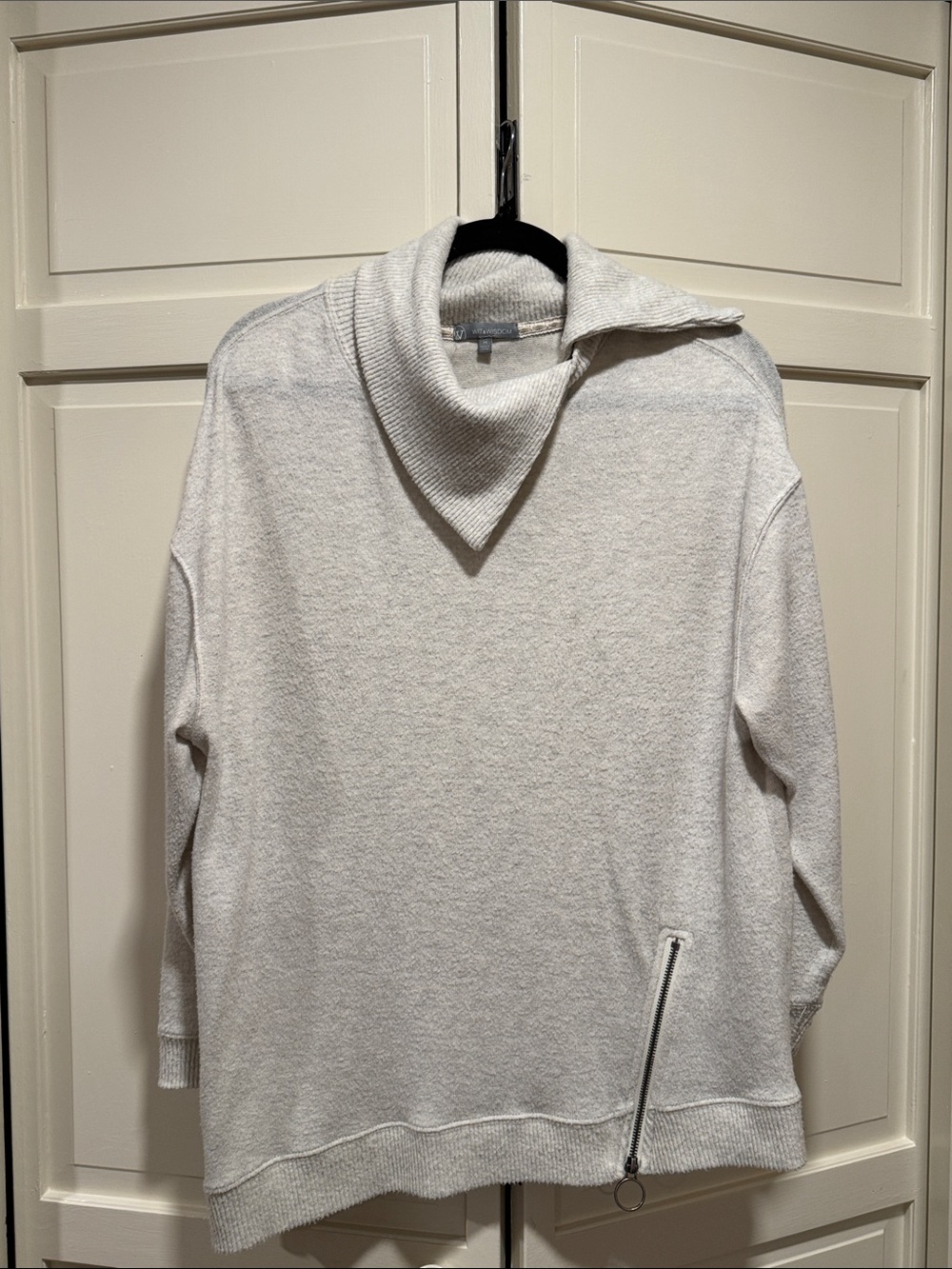 Wit & Wisdom Cream Funnel Neck Sweater with Zip Hem